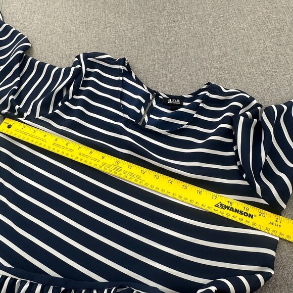 a.n.a A New Approach Top Striped Navy & White Long Sleeve Ruffled Hem Round Neck - Picture 8 of 11
